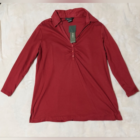 NWT Eddie Bauer Red Polo Shirt with Buttons Size Medium - Picture 2 of 9